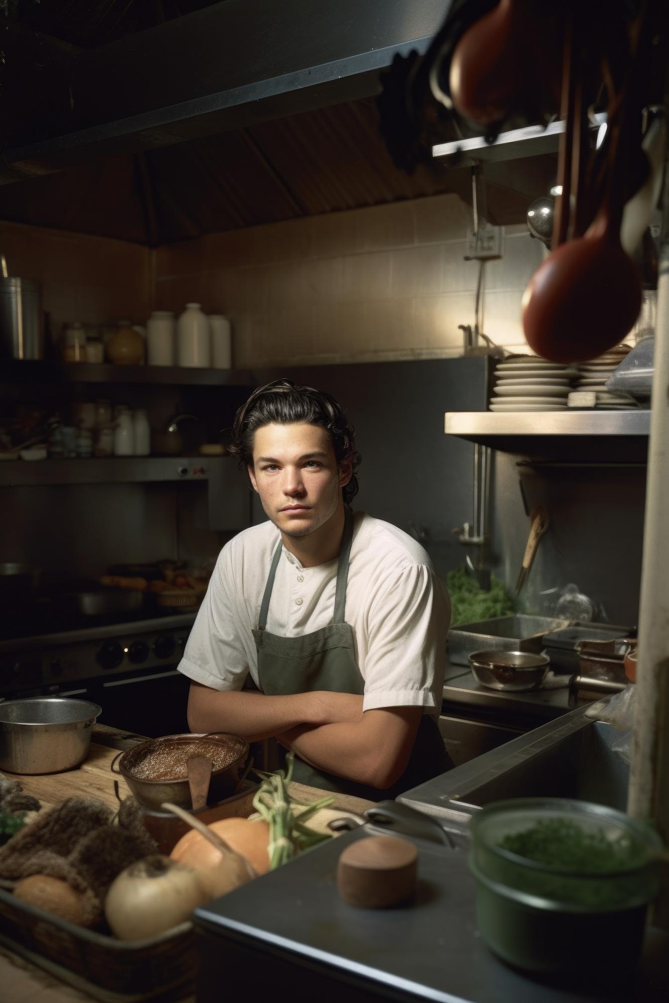 Portrait of founder in kitchen atelier